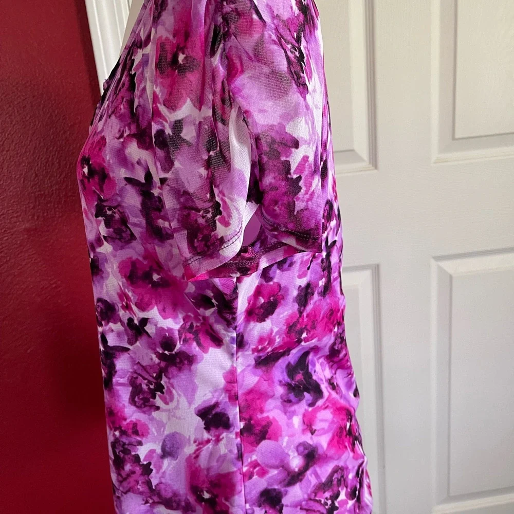 dressbarn Purple and Pink Flutter Sleeve Blouse - Picture 2 of 7